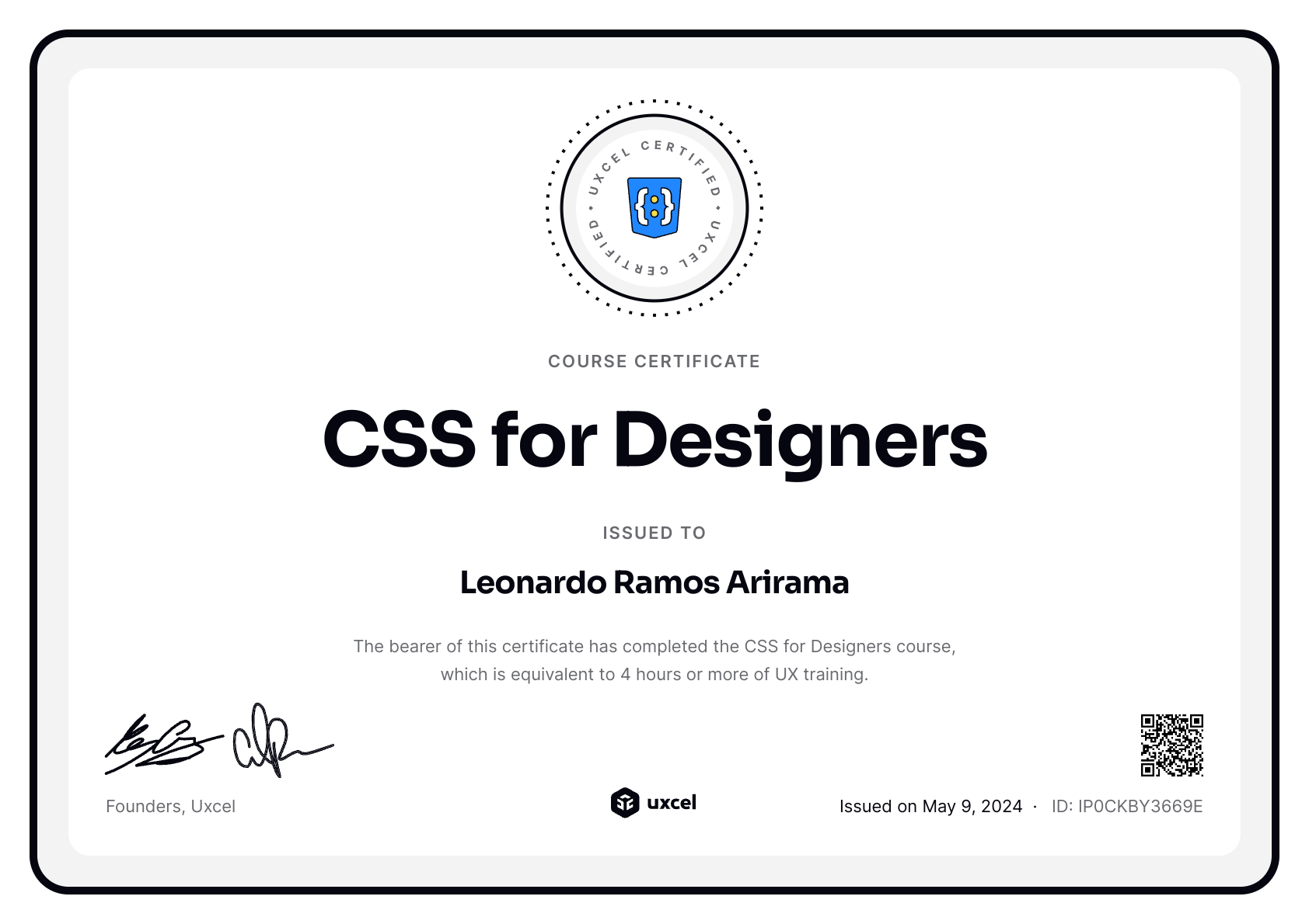 Leonardo Ramos Arirama's certificate